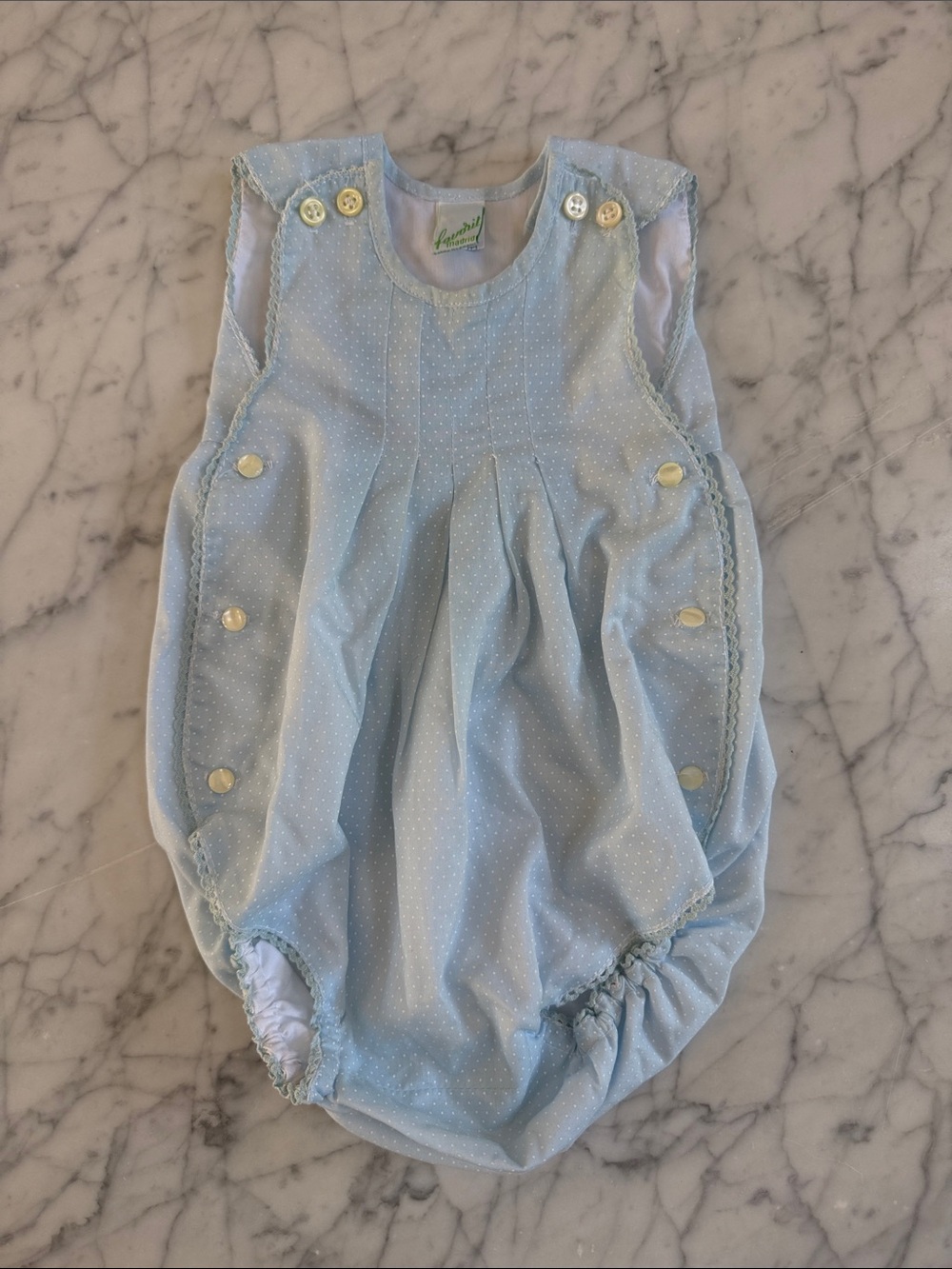 Polka Dot Madrid Light Blue Baby Bubble Romper Sz 18 Mo